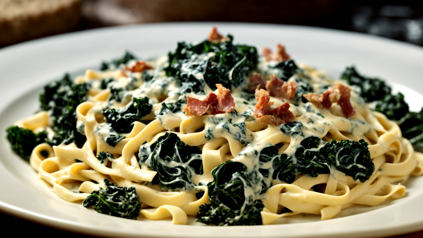 Fettuccine cremose Gorgonzola Cavolo nero Speck croccante"