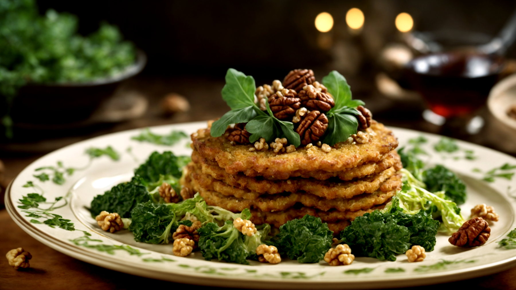 Frittelle di castagne noci cavolo verza croccante"