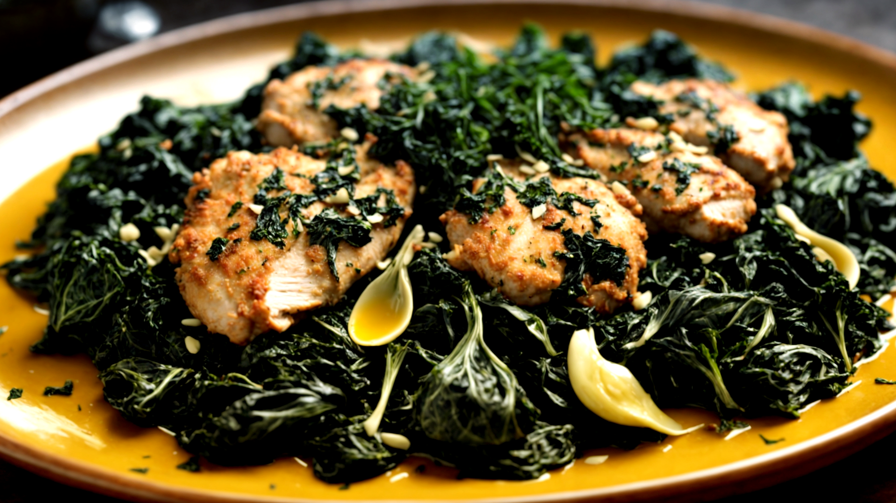 Pollo croccante aglio cavolo nero"