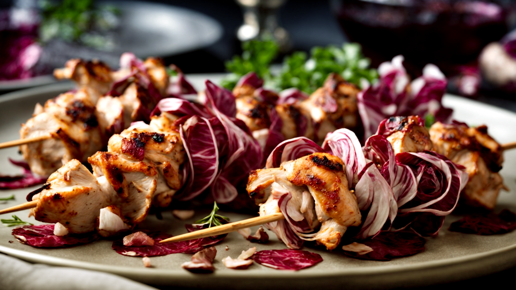 Spiedini di pollo Radicchio Olio d'oliva"