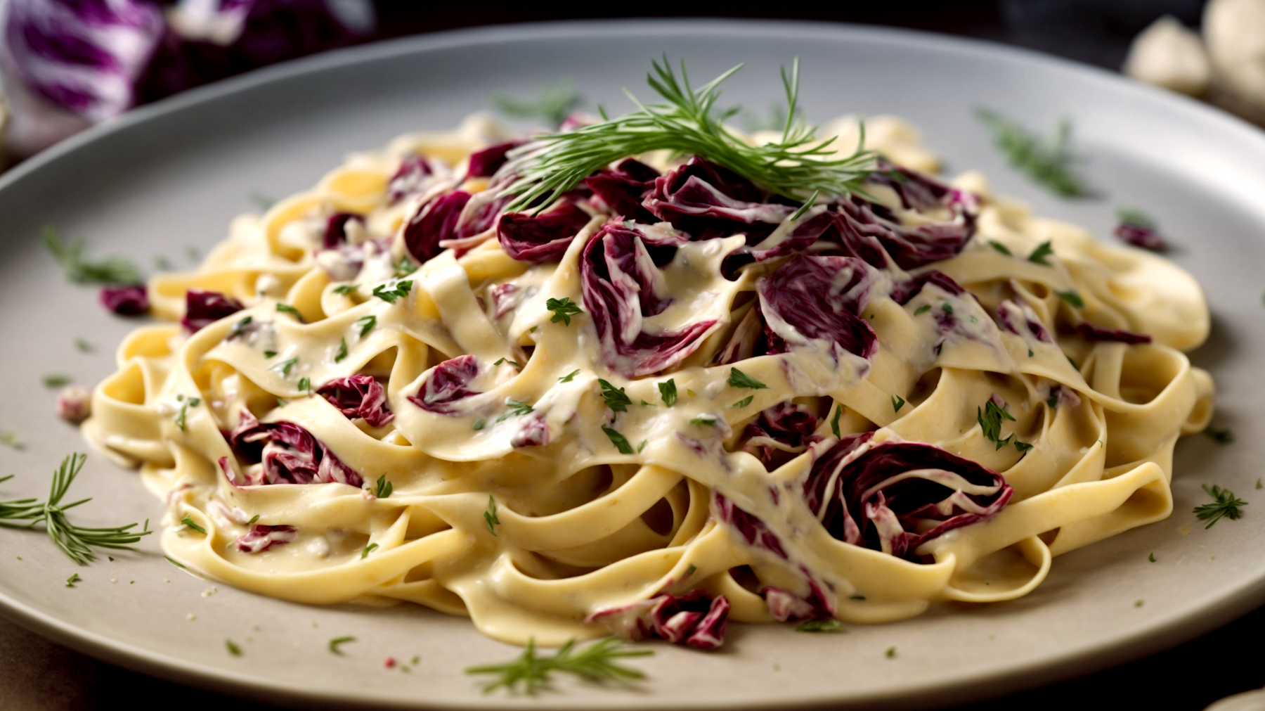 Tagliatelle cremosità radicchio finocchio."